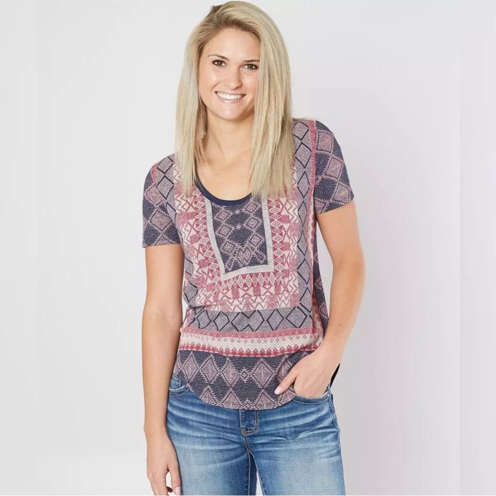 NWT Lucky Brand Multicolor Geometric Short Sleeve Top
